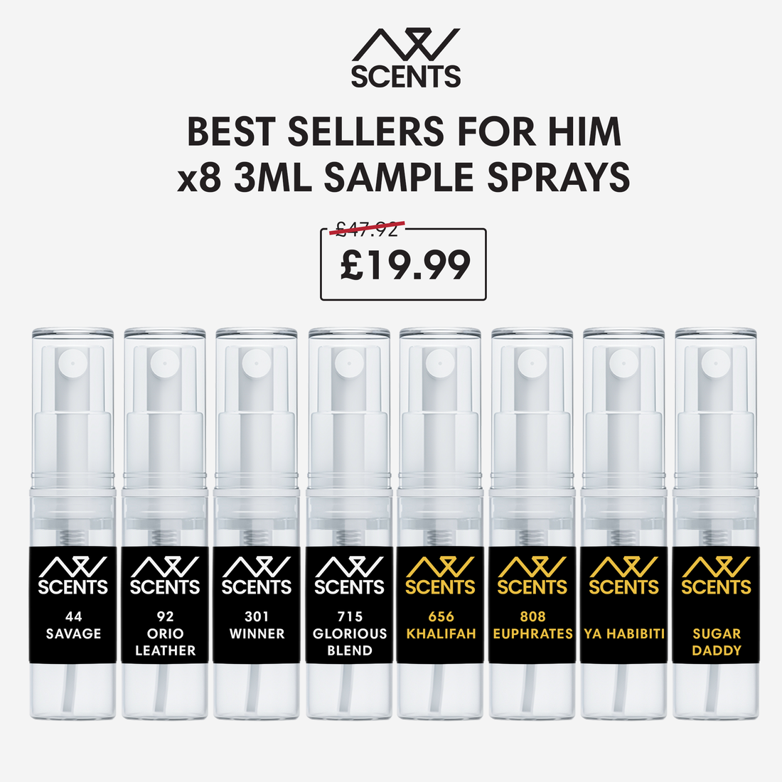 Best Seller Collection for HIM - 3ml Sample Spray (Eau De Parfum) x8 Fragrance Bundle